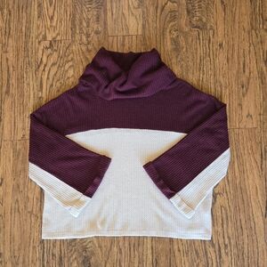 Lumiere Purple and Cream Cowlneck Sweater - Women's Size M